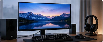 モニターとキーボードを備えたPC環境のイメージ